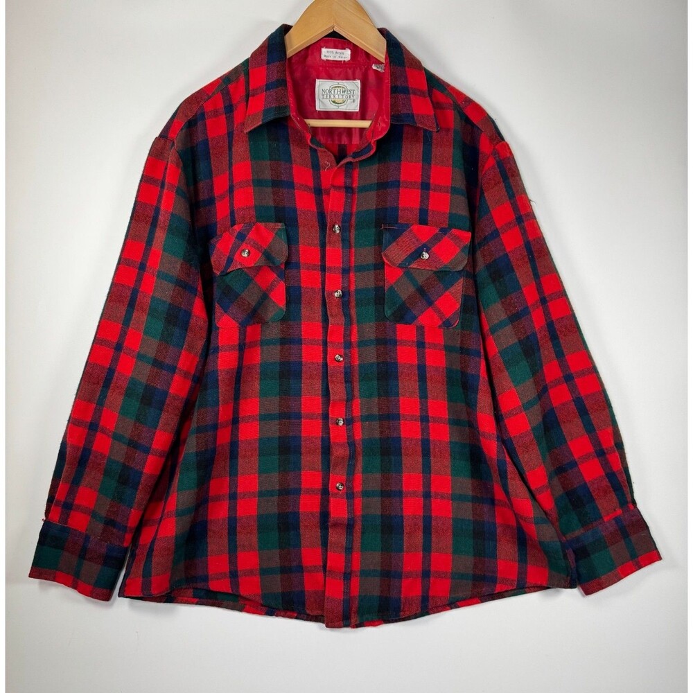Vintage Northwest Territory Red Plaid Flannel Shirt XL Korea 80s 90s Lightweight